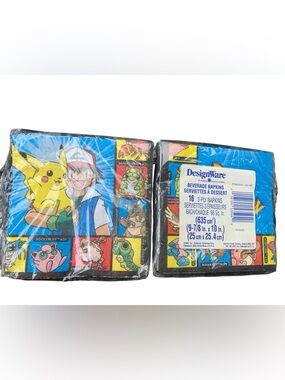 2x Vintage 1990’s Pokémon Party Napkins Brand New In Package of 16 SEALED